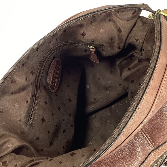 Fossil Brown Leather Morgan Traveler Crossbody Messenger Bag Purse - Picture 11 of 15
